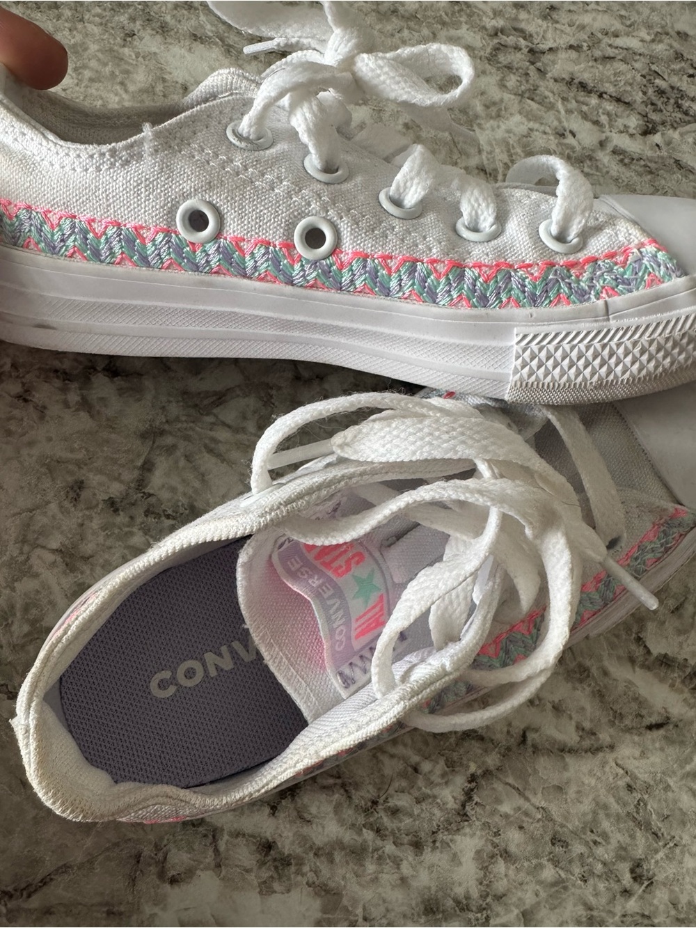 Converse White Low-Top Sneakers with Pink & Teal Trim
